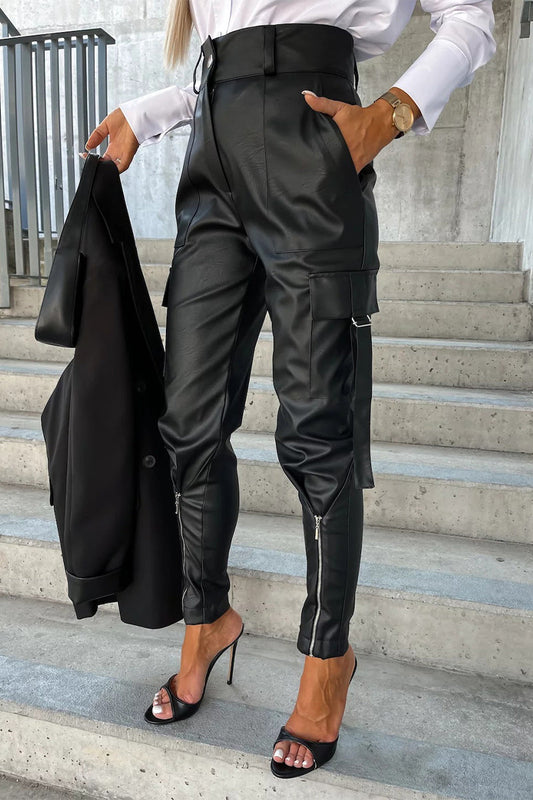 LM | Casual Solid Pocket Zipper Regular High Waist Pencil Pants(5 Colors)