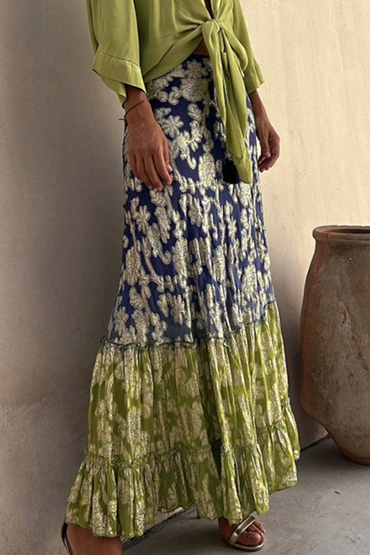 LM | Casual Gradual Change Floral Patchwork Loose High Waist Type A Patchwork Pants