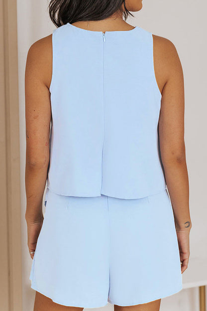 LM | Casual Solid Flounce O Neck Rompers
