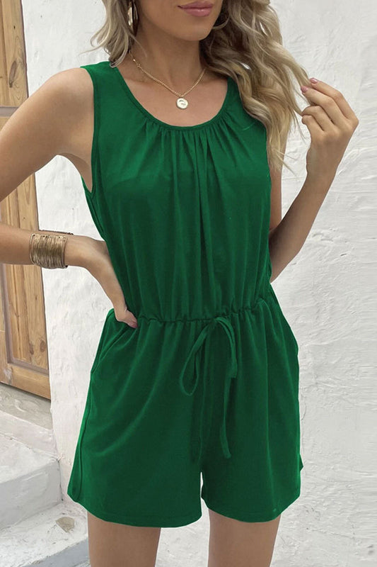 LM | Casual Simplicity Solid Draw String Bag O Neck Rompers