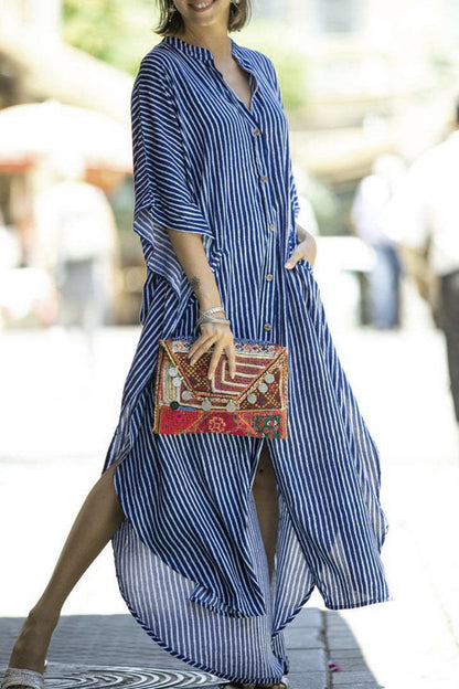 LM | Casual Striped Buckle Asymmetric Swimsuits Cover Up
