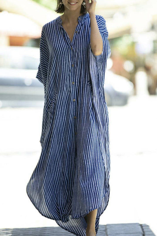 LM | Casual Striped Buckle Asymmetric Swimsuits Cover Up