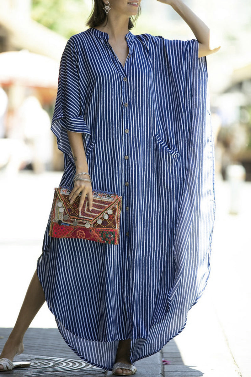 LM | Casual Striped Buckle Asymmetric Swimsuits Cover Up