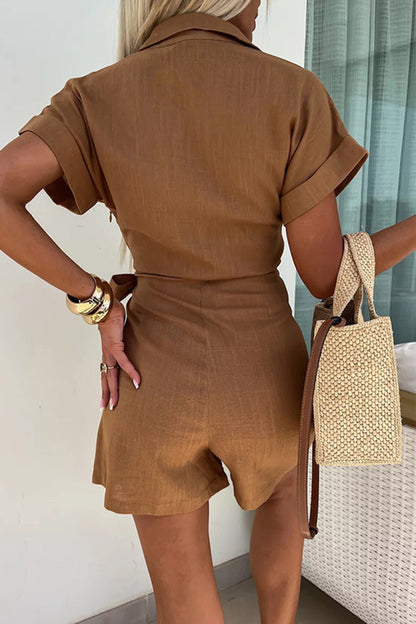 LM | Casual Solid Frenulum V Neck Loose Rompers (4 colors)