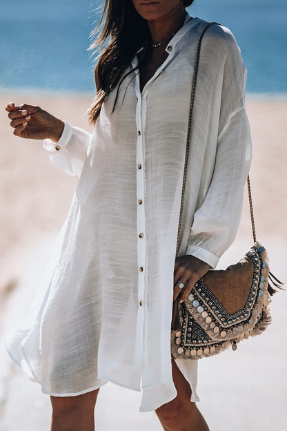 LM | Casual Vacation Solid Color Buckle Sea-Through Swimwears Cover Up(5 Colors)