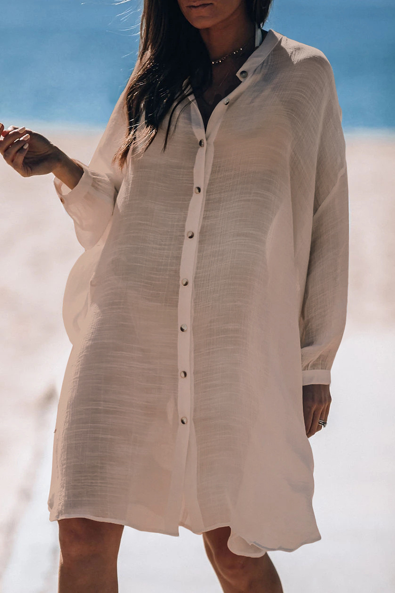 LM | Casual Vacation Solid Color Buckle Sea-Through Swimwears Cover Up(5 Colors)