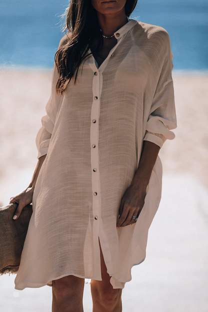 LM | Casual Vacation Solid Color Buckle Sea-Through Swimwears Cover Up(5 Colors)