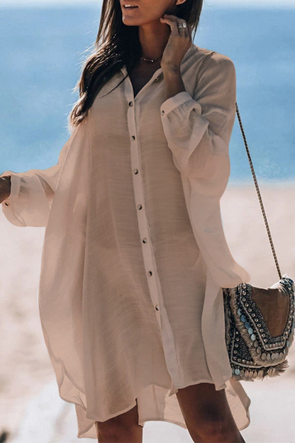 LM | Casual Vacation Solid Color Buckle Sea-Through Swimwears Cover Up(5 Colors)