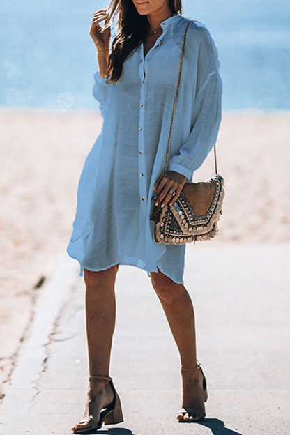 LM | Casual Vacation Solid Color Buckle Sea-Through Swimwears Cover Up(5 Colors)