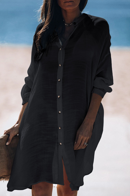 LM | Casual Vacation Solid Color Buckle Sea-Through Swimwears Cover Up(5 Colors)