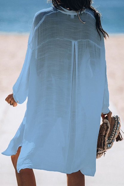 LM | Casual Vacation Solid Color Buckle Sea-Through Swimwears Cover Up(5 Colors)