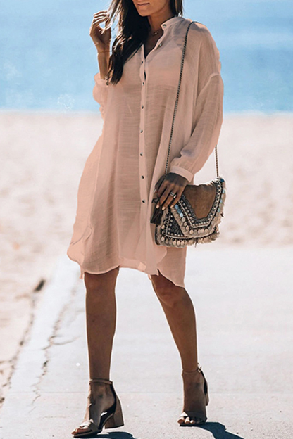LM | Casual Vacation Solid Color Buckle Sea-Through Swimwears Cover Up(5 Colors)