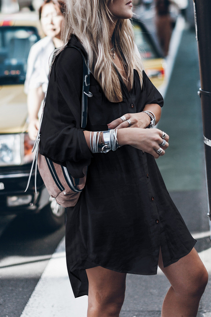 LM | Casual Street Solid Color Buckle Buttons Slit Swimsuits Cover Up