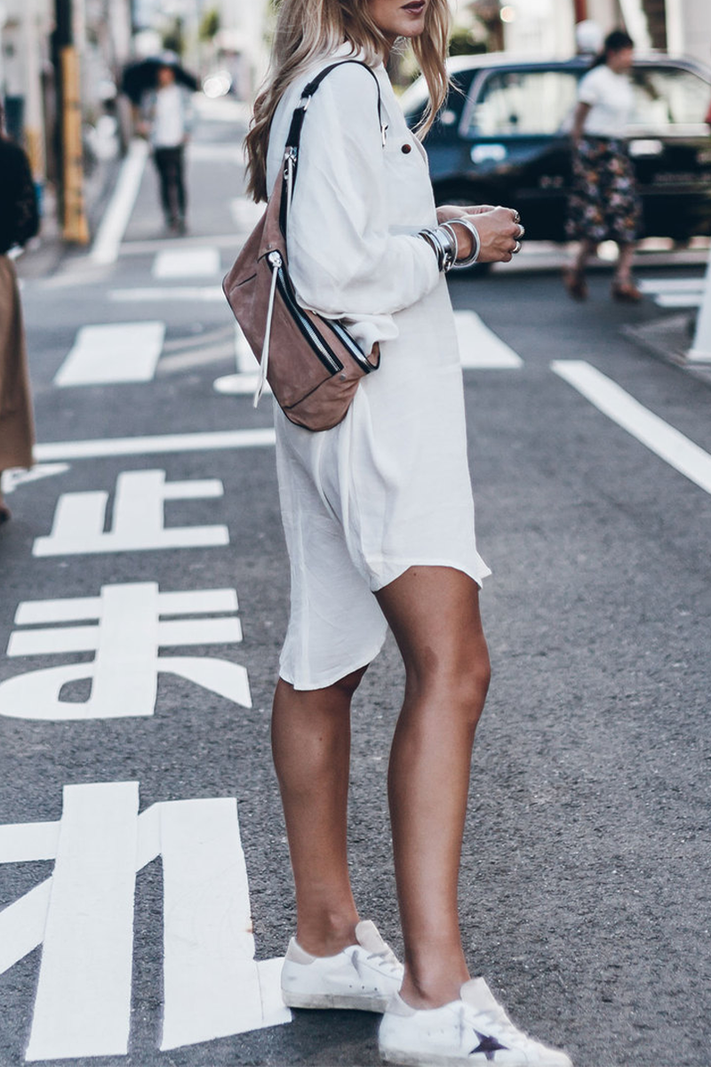 LM | Casual Street Solid Color Buckle Buttons Slit Swimsuits Cover Up