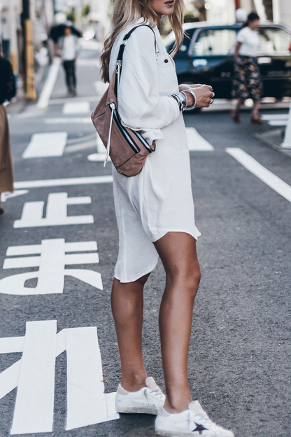 LM | Casual Street Solid Color Buckle Buttons Slit Swimsuits Cover Up