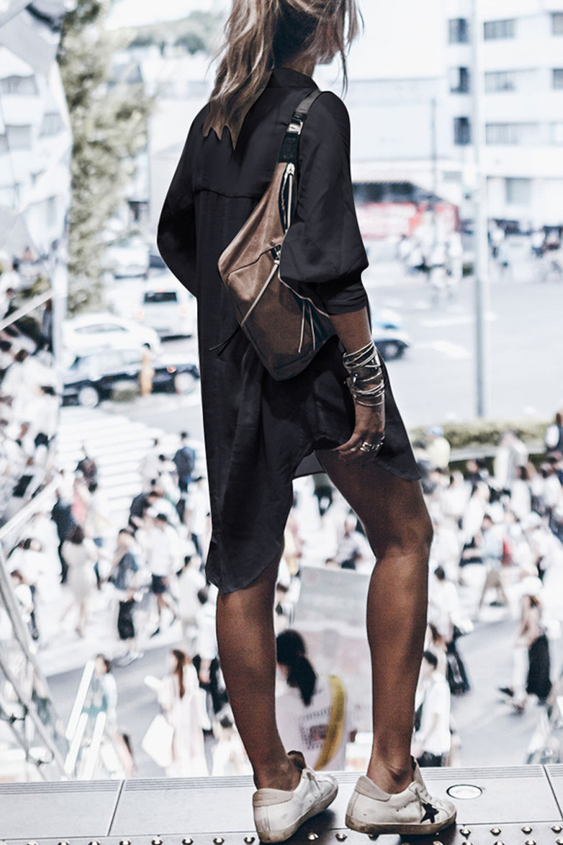 LM | Casual Street Solid Color Buckle Buttons Slit Swimsuits Cover Up