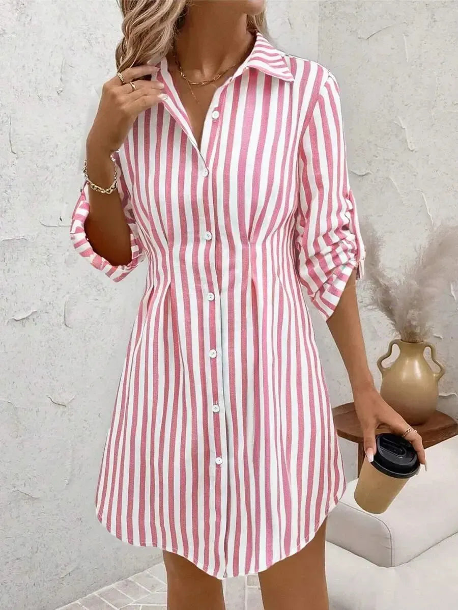 LM | Pink striped long-sleeved mini dress