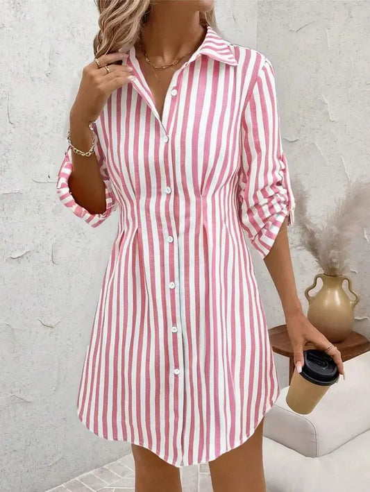 LM | Pink striped long-sleeved mini dress