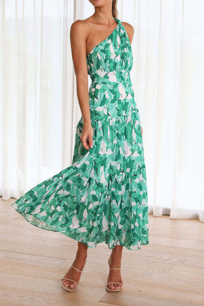 LM | Mid-length, off-the-shoulder, sleeveless midi dress