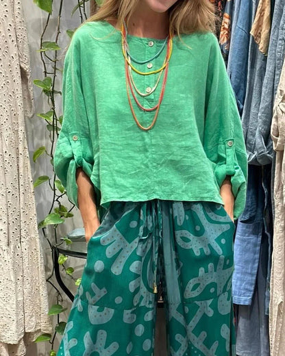 LM | Two-piece set consisting of a casual top and printed pants