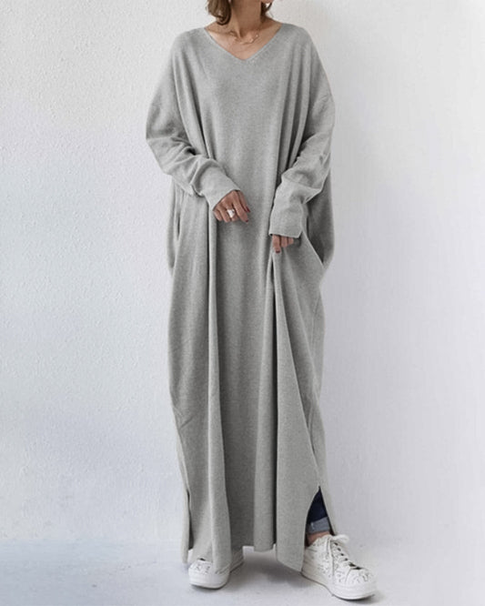 LM | stylish long-sleeved maxi dress with V-neckline for everyday wear