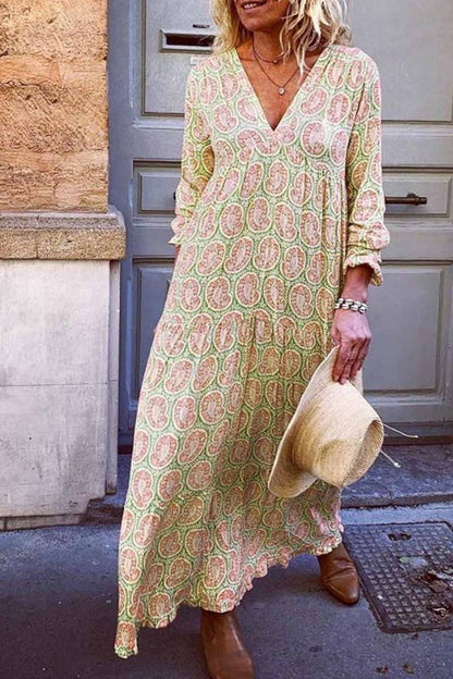 LM | Florcoo Sexy V-Neck Print Loose Midi Dress