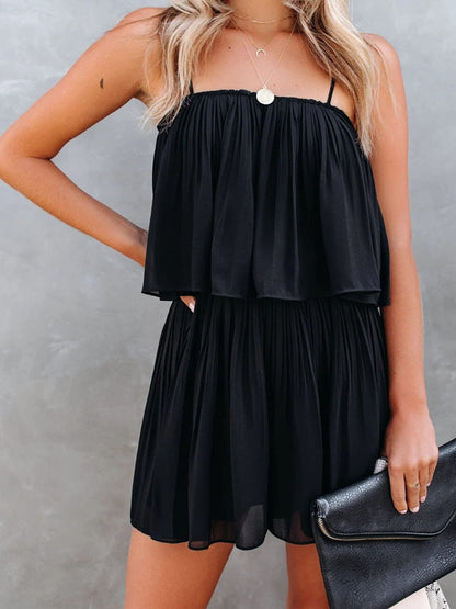 LM | Ruched spaghetti strap romper