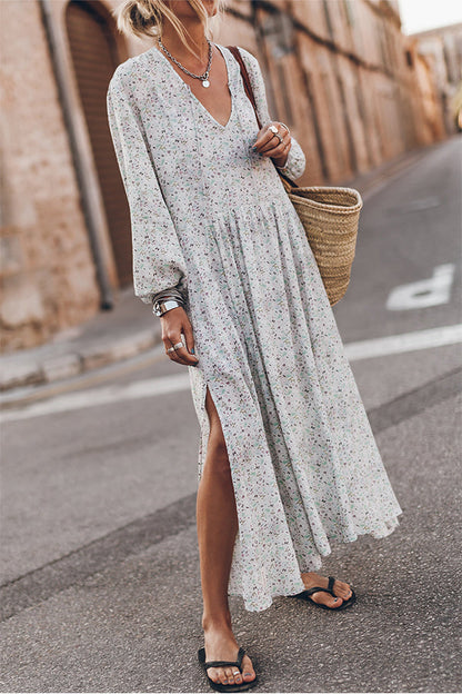 LM | Multicolor Floral V-Neck Slits Maxi Dress
