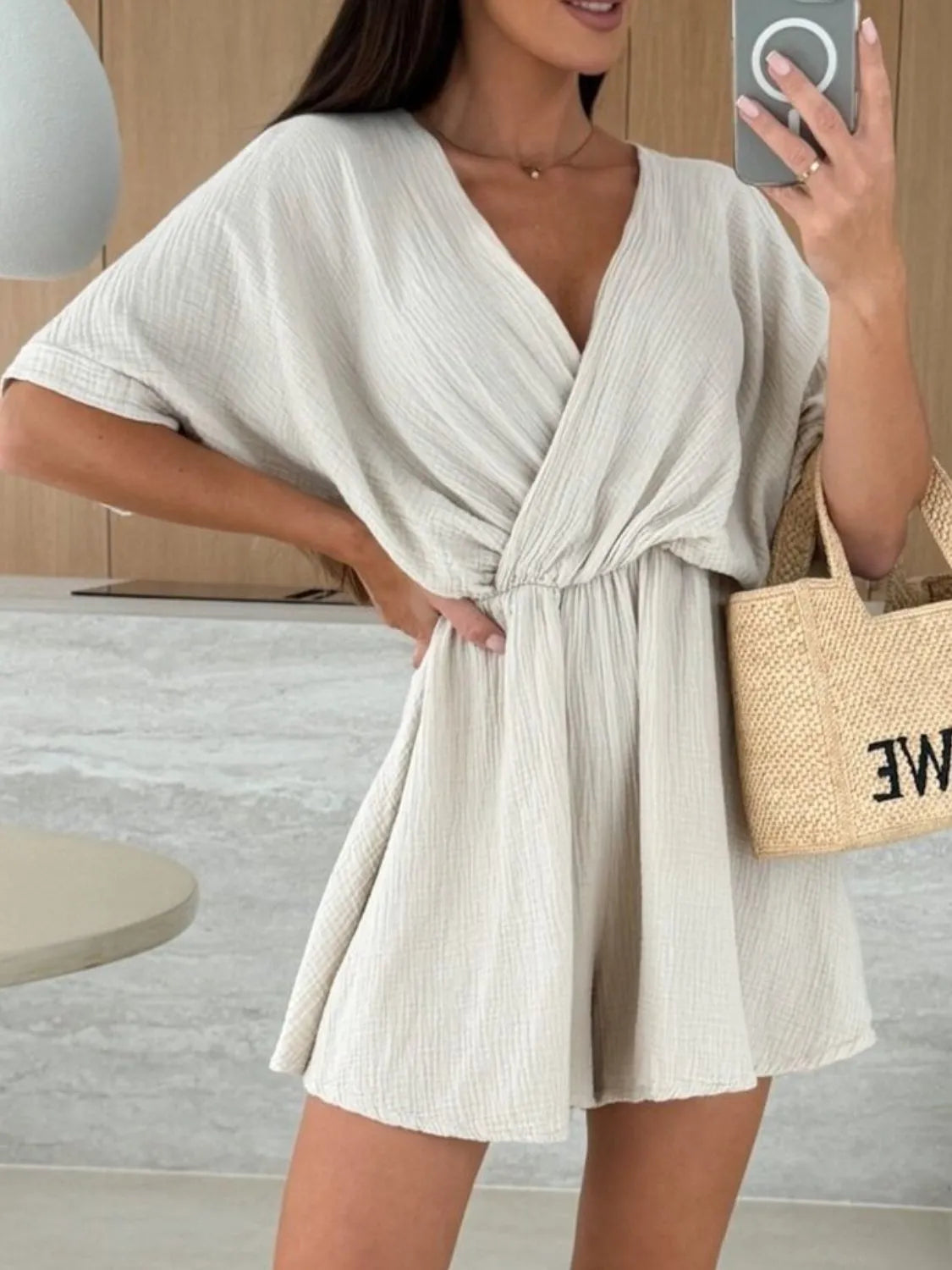 LM | Surplice Half Sleeve Wrap Romper