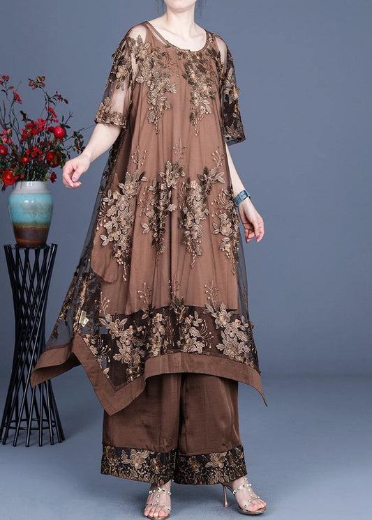 LM | 2021 Summer Irregular Dress Wide Leg Pants Braces Skirt Three Piece Set