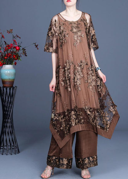 LM | 2021 Summer Irregular Dress Wide Leg Pants Braces Skirt Three Piece Set