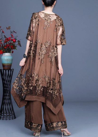 LM | 2021 Summer Irregular Dress Wide Leg Pants Braces Skirt Three Piece Set