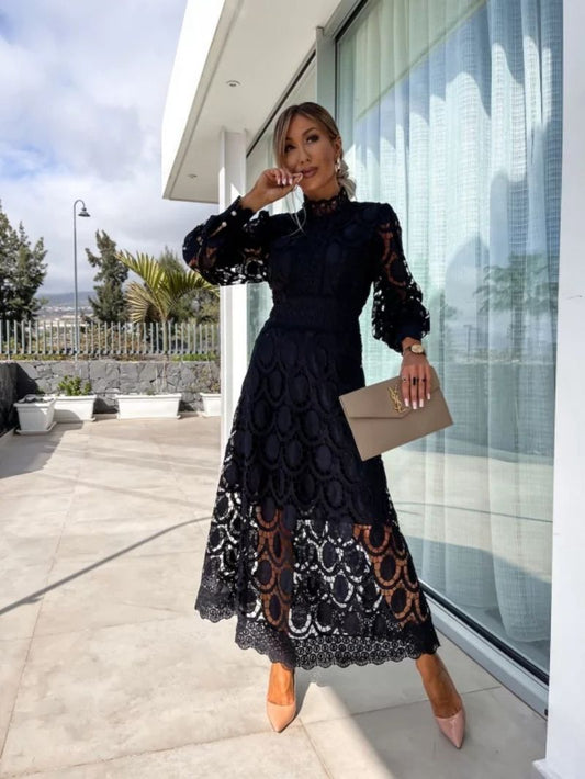LM | Stylish midi dress in French lace