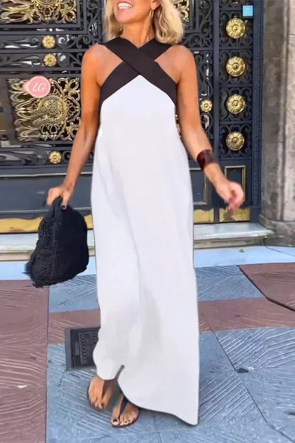 LM | Stylish crossover backless sleeveless loose maxi dress