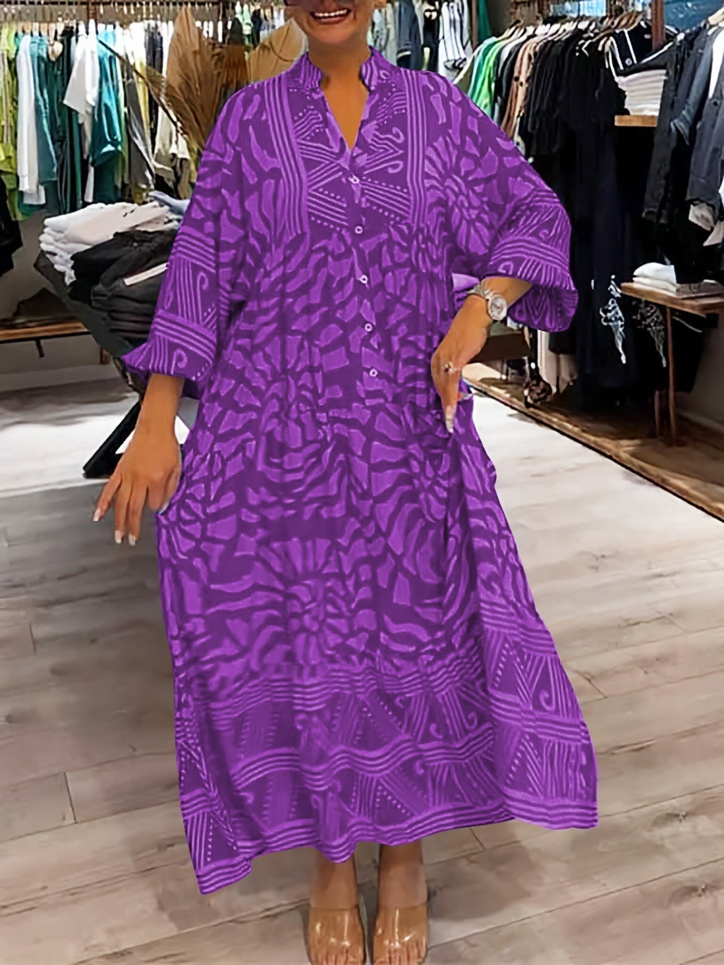 LM | Effortless midi dress with V-neckline