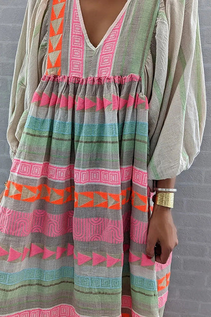 LM | Whisked Away Geometric Color Block Printed A-Line Midi Dress