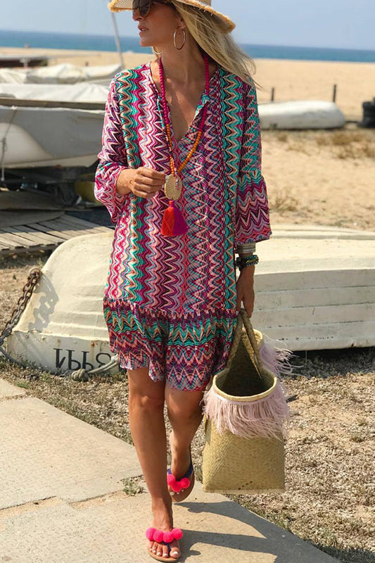 LM | Hailee Colorful Water Ripple Print Casual Beach Mini Dress
