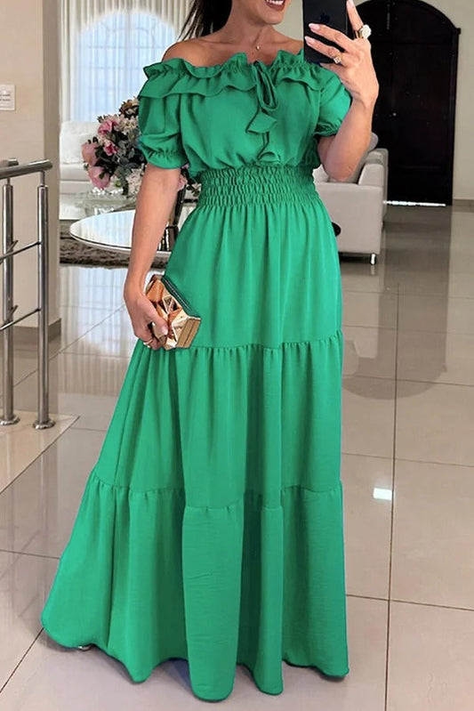 LM | Admit Your Feelings Off-the-shoulder maxi dress with smocked waist