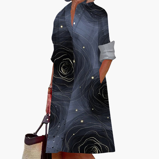 LM | Women's midi dress with long sleeves and shirt collar