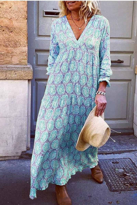 LM | Florcoo Sexy V-Neck Print Loose Midi Dress