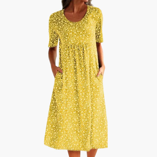 LM | Women's boho midi dress with short sleeves and pockets