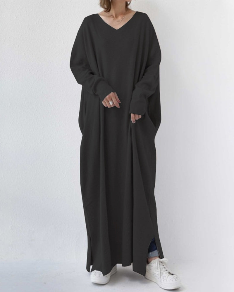 LM | stylish long-sleeved maxi dress with V-neckline for everyday wear