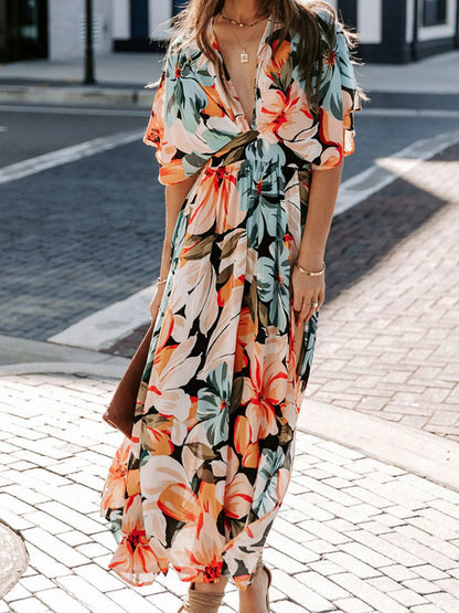 LM | Floral Wrap V-Neck Maxi Dress