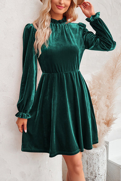 LM | Turtleneck long-sleeved velvet mini dress