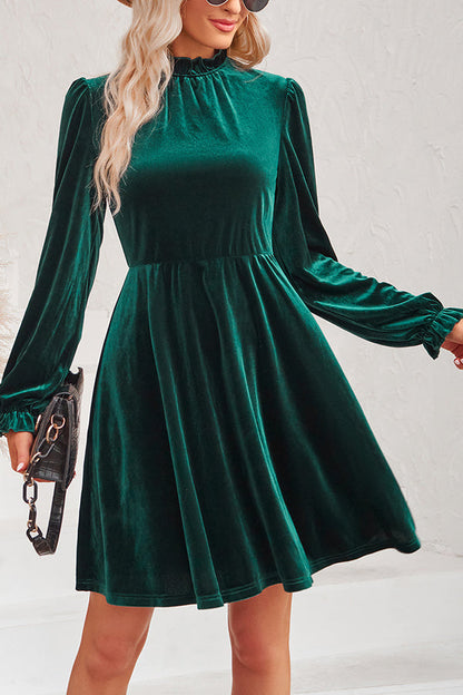 LM | Turtleneck long-sleeved velvet mini dress