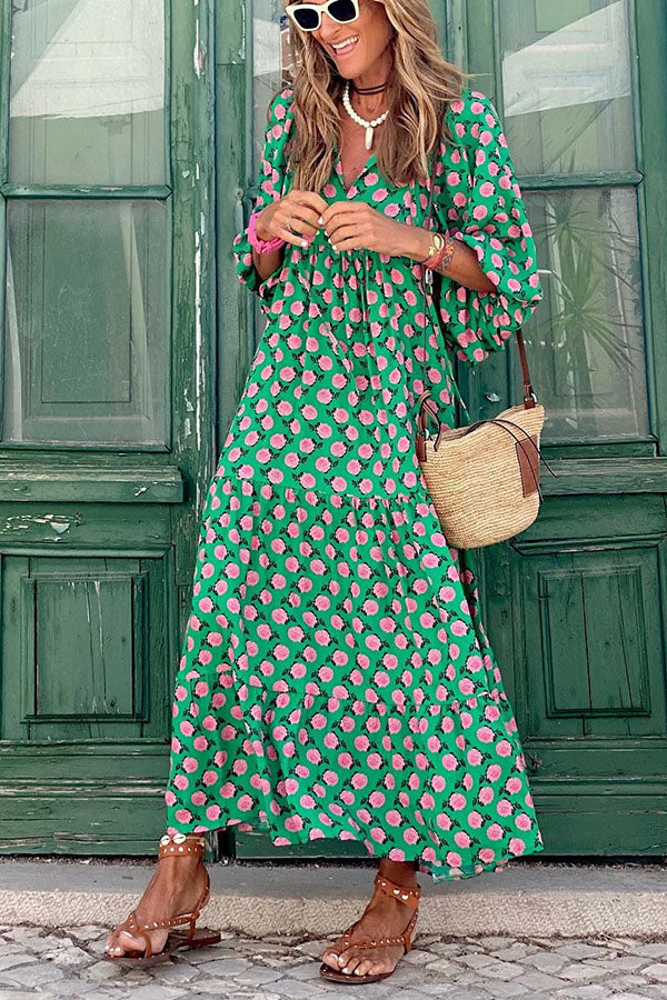 LM | Midi dress with puff sleeves