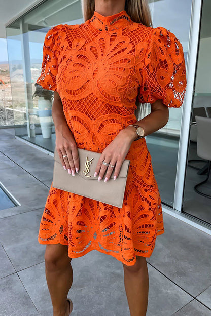 LM | Ever So Sweet Crochet Lace Puff Sleeve Mini Dress