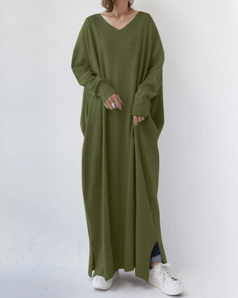 LM | stylish long-sleeved maxi dress with V-neckline for everyday wear