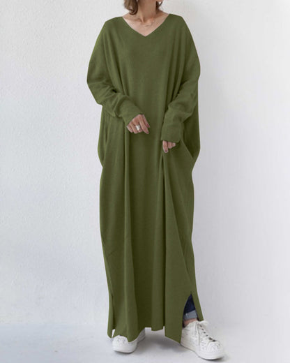 LM | stylish long-sleeved maxi dress with V-neckline for everyday wear