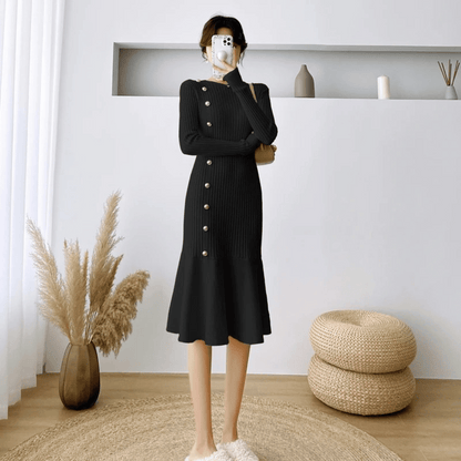 LM | elegant ribbed midi dress for women